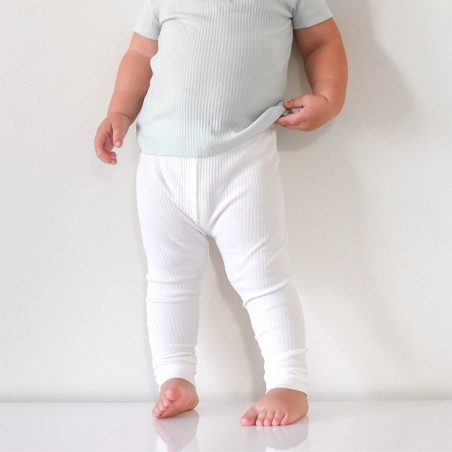 Juni - Luxury 100% Organic Cotton Ribbed White Baby Boys Leggings