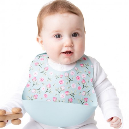 Sky Blue Rose - Luxury Silicone Weaning Bib