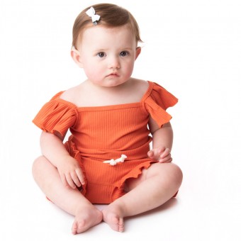 TOPBIGGER Baby Girls Bodysuit Set Infant Baby Girl Clothes Ruffle Romper Bodysuit Solid Pants+Headband 3Pcs 